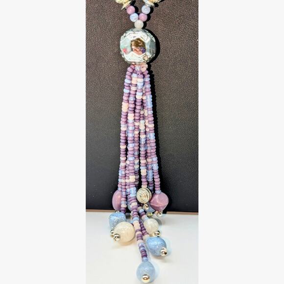 Mixed Lot of Two Blue Lavender Silver Tone Necklaces & Matching Clip On Earrings - Picture 5 of 7